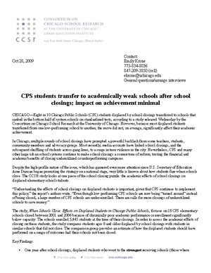 CPS students transfer to academically weak schools after school closings; impact on achievement minimal