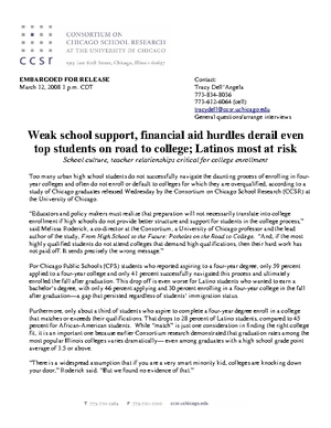 Weak school support, financial aid hurdles derail even most qualified Chicago students on road to college; Latinos most at risk (National)