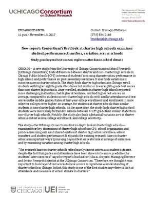 New report: Consortium's first look at charter high schools examines student performance, transfers, variation across schools