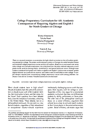 College Preparatory Curriculum for All: Academic Consequences of Requiring Algebra and English I for Ninth Graders in Chicago