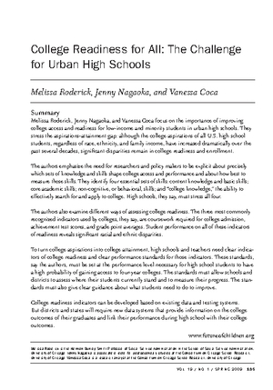 College Readiness for All: The Challenge for Urban High Schools