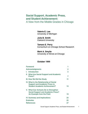 Social Support, Academic Press, and Student Achievement: A View from the Middle Grades in Chicago