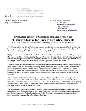 Freshman grades, attendance striking predictors of later graduation for Chicago high school students