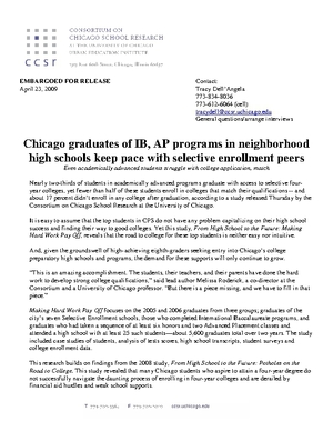 Chicago graduates of IB, AP programs in neighborhood high schools keep pace with selective enrollment peers