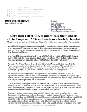 More than half of CPS teachers leave their schools within five years; African-American schools hit hardest