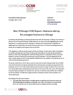 New UChicago CCSR Report: Absences add up for youngest learners in Chicago