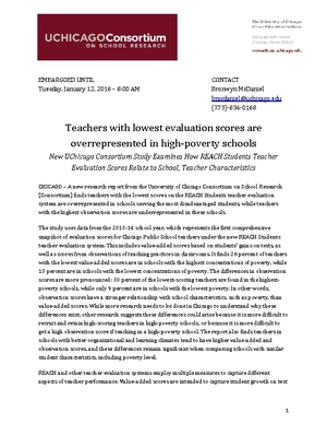 New UChicago Consortium Study Examines How REACH Students Teacher Evaluation Scores Relate to School, Teacher Characteristics