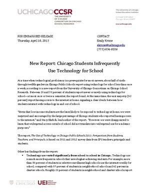 New Report: Chicago Students Infrequently Use Technology for School