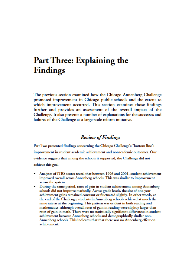 The Chicago Annenberg Challenge: Explaining the Findings