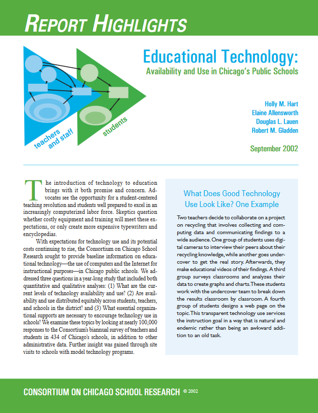 Report Highlights: Educational Technology: Availability and Use in Chicago's Public Schools