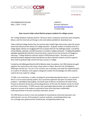 College Readiness Indicator Systems Resource Series - Press Release