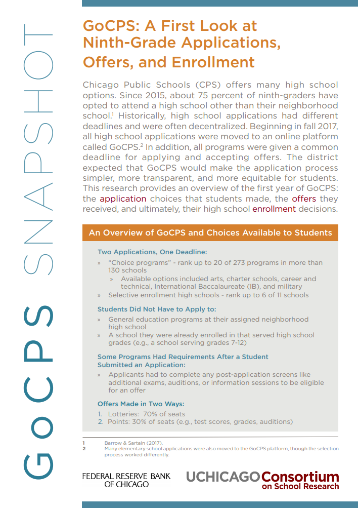 GoCPS: A First Look at Ninth-Grade Applications, Offers, and Enrollment: A Snapshot