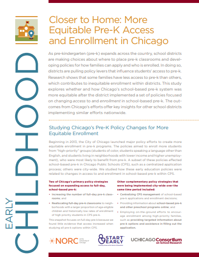 Closer to Home: More Equitable Pre-K Access and Enrollment in Chicago