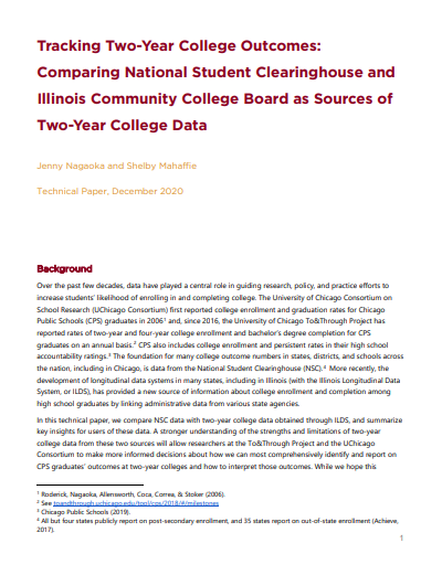 Tracking Two-Year College Outcomes: Comparing National Student Clearinghouse and Illinois Community College Board as Sources of Two-Year College Data