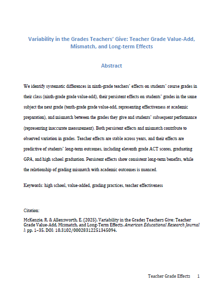 Variability in the Grades Teachers Give: Teacher Grade Value-Add, Mismatch, and Long-Term Effects